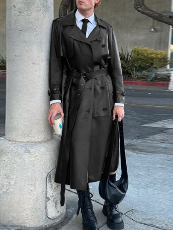 Men's Casual Faux Leather Long Coat SKUL29604