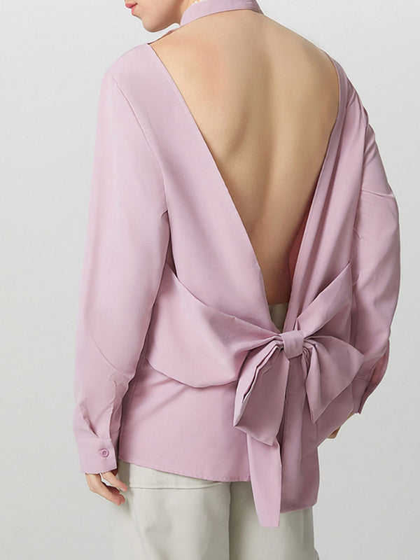 Mens Bow Tie Backless Long Sleeve Shirt SKUK95687