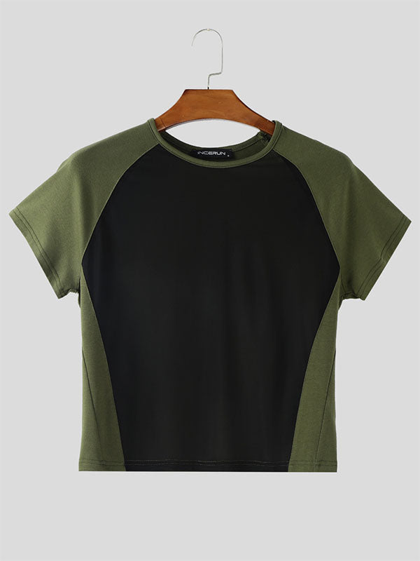 Mens Sheer Mesh Patchwork Short Sleeve T-Shirt SKUL13682