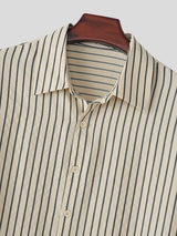 Men's Korean Minimalist Striped Boxy Cropped Dropped Shoulder Long Sleeve Shirt SKUL76406