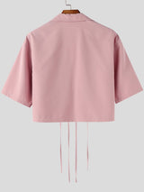 Men's Drawstring Patch Pocket Short Sleeve Shirt SKUL39361