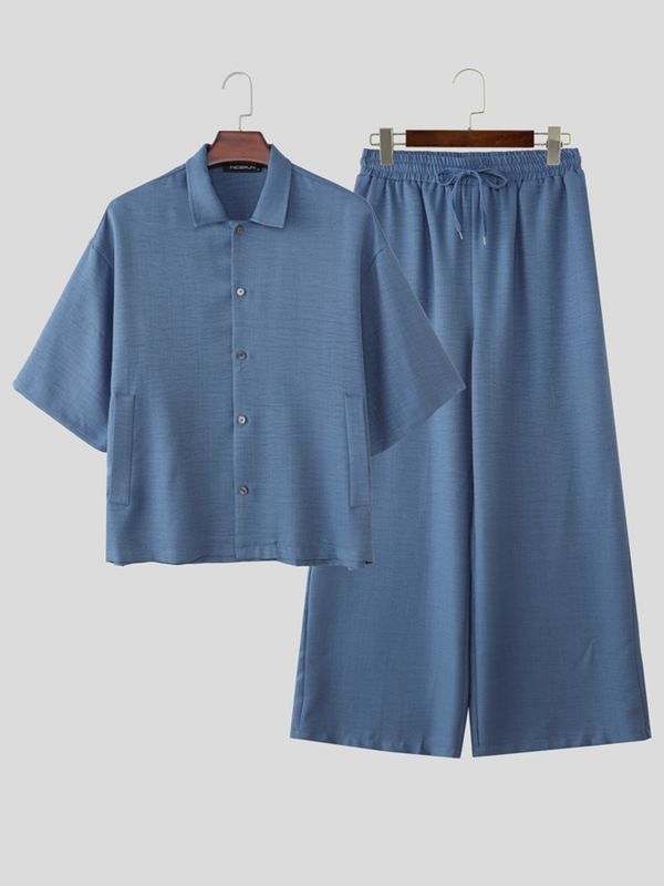 Men's Casual Homewear Linen Texture Breathable Two Pieces Outfit SKUL71406