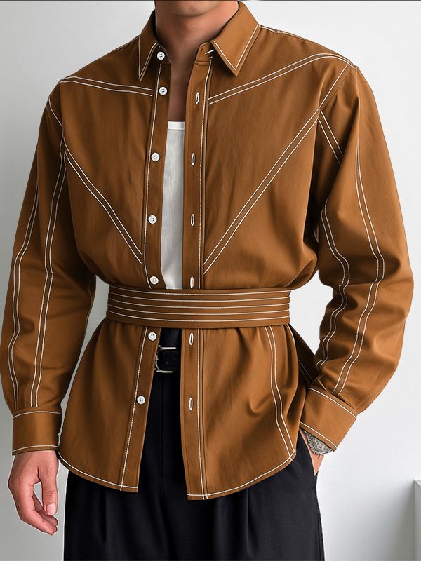 Men's Contrast Stitch Long Sleeve Shirt SKUL39701