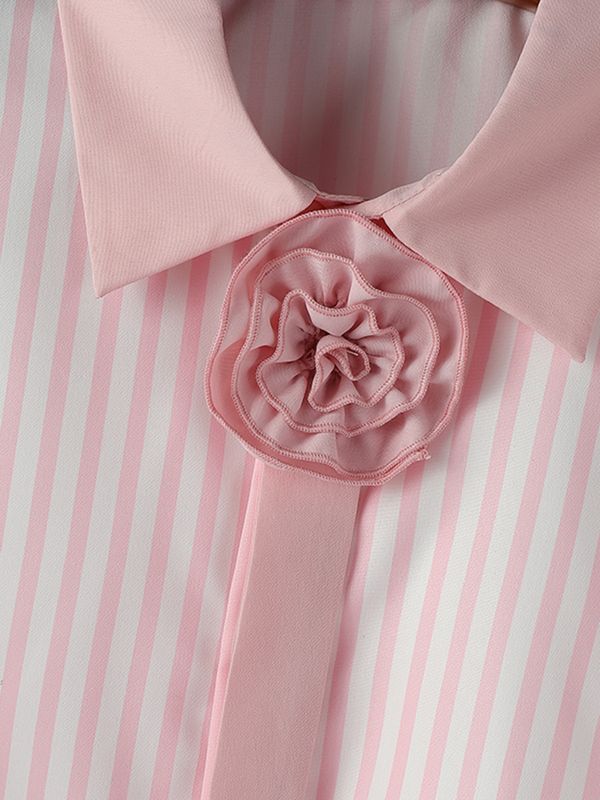 Men's Avant-Garde Cropped Pinstripe 3D Rose Necktie Shirt SKUL55388