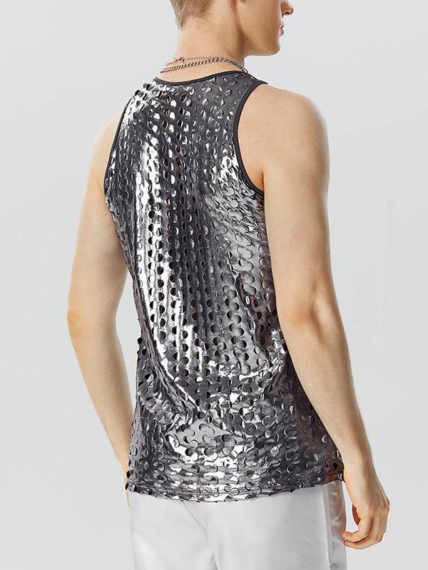 Mens Metallic Cutout Hollow Design Sleeveless Vest SKUK13140