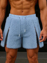 Mens Solid Color Plush Dual-Zip Short SKUK99725