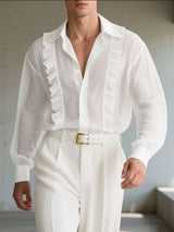 Men's Sheer Mesh Ruffled Long Sleeve Shirt SKUL30486