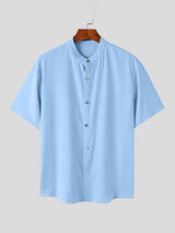 Mens Solid Stand Collar Short Sleeve Shirt SKUK63638