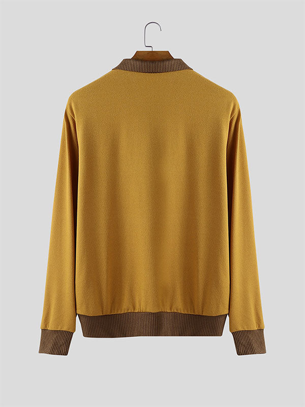 Men's Colorblock Knit Lapel Long Sleeve Shirt SKUL28117