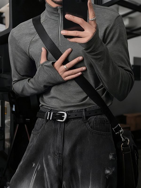 Men's Solid Color Knitted Stretch Long Sleeve T-Shirt SKUL39021