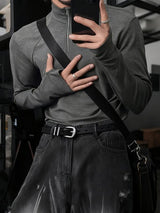 Men's Solid Color Knitted Stretch Long Sleeve T-Shirt SKUL39021