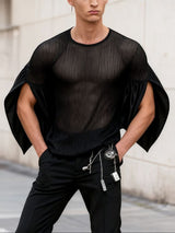 Men's Sheer Mesh Patchwork Split Cuff T-shirt SKUL51864