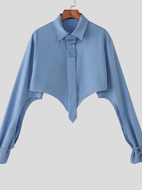 Men's Cutout Cropped Long Sleeve Shirt SKUL41680