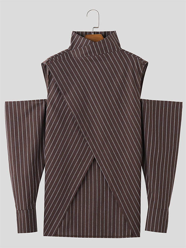 Mens Striped Irregular Design High Neck Shirt SKUK41879