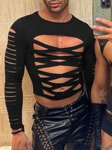 Mens Cutout See Through Long Sleeve T-Shirt SKUK53008