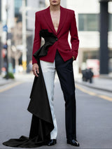 Men's Colorblock Ruffled Patchwork Long Sleeve Blazer SKUL40177