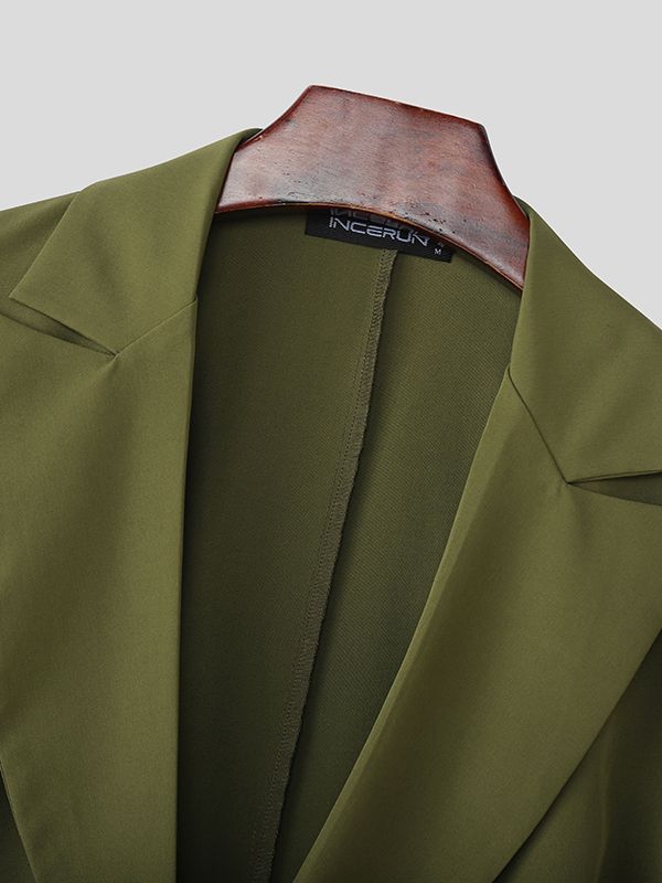 Men's Solid Color Waist Cinched Long Sleeve Blazer SKUL51861