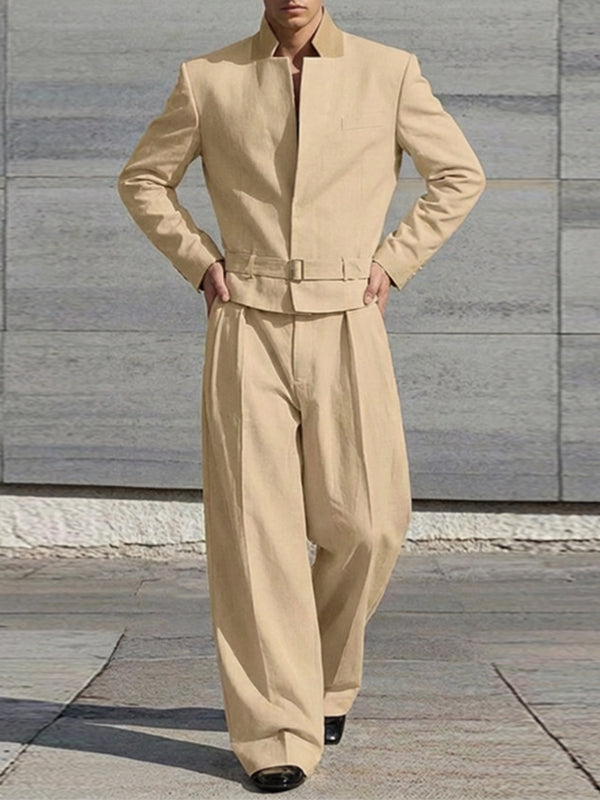 Men's Solid Color Stand Collar Two Pieces Outfit SKUL50816