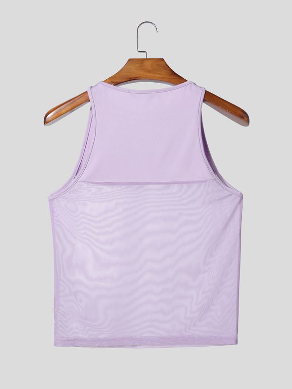 Men's Club Sexy Trend High Stretch Slim Fit Sheer Mesh Splicing Crew Neck Tank SKUL60134