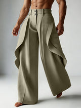 Men's Avant-Garde Sculptural Draped Overlay Wide-Leg Tailored Pant SKUL68170