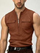 Men's Vintage Casual Half-Zip Knit Fitted Muscle Cargo Tank SKUL69703
