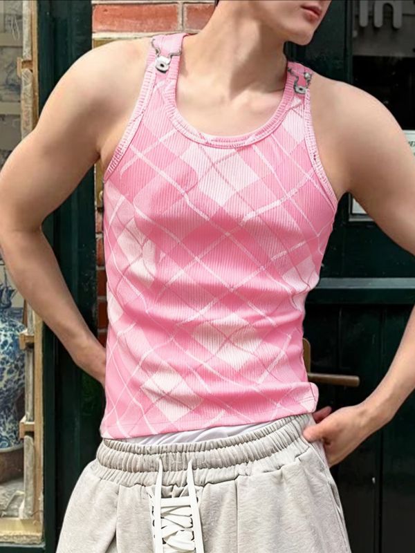 Men's Plaid Contrast Color Casual Tank SKUL42246