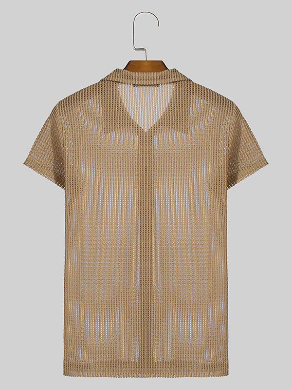 Mens Mesh Hollow Out Metal Button Shirt SKUK51152