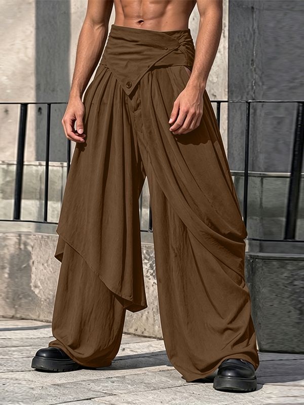 Men's Avant-Garde Asymmetrical Wrap Draped Slit Wide Leg Pant SKUL71320