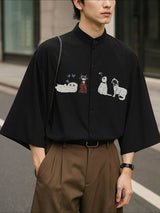 Men's Cartoon Embroidered Half Sleeve Shirt SKUL40127