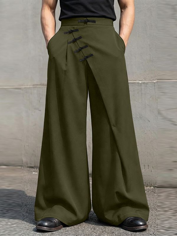 Men's Solid Color Frog Button Pant SKUL58740