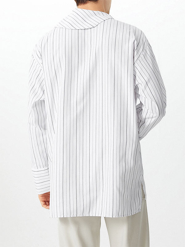 Mens Striped Shawl Collar Long-Sleeve Shirt SKUK80429