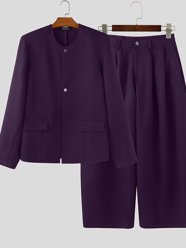 Men's Solid Color Padded Shoulder Two Pieces Outfit SKUL37300