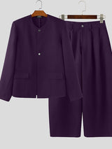 Men's Solid Color Padded Shoulder Two Pieces Outfit SKUL37300