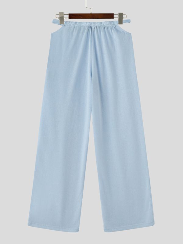 Men's Avant-Garde Cutout Waist Solid Loose Straight Wide Leg Pajama Pant SKUL71291