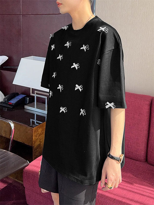 Mens 3D Bow Patchwork Casual Short Sleeve T-Shirt SKUL07818