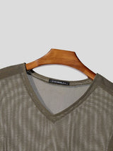 Men's Avant-Garde Sheer Mesh V-Neck Drop-Shoulder T-shirt SKUL80625