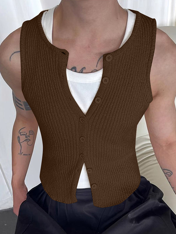 Mens Solid Knit Textured Sleeveless Vest SKUK63657