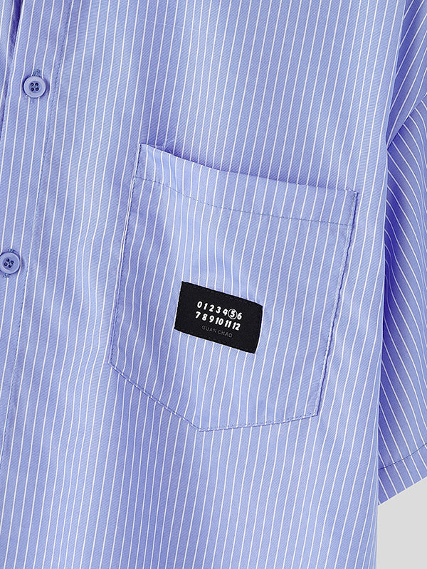 Mens Simple Striped Short Cropped Short Sleeve Shirt SKUL02352