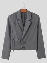 Mens Solid Button Design Lapel Casual Blazer SKUK34744