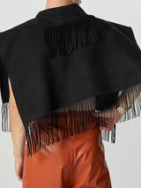 Mens Solid Color Fringe Cropped Cloak SKUK84514