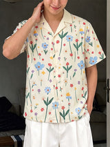 Men's Vintage Holiday Floral Print Camp Collar Short Sleeve Shirt SKUL73591