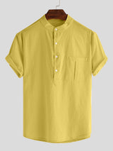 Mens Solid Cotton Short Sleeve Henley Shirt SKUB51499