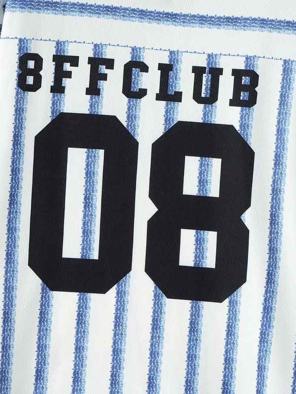 Men's American Streetwear Blokecore Striped Number Print Contrast Dropped Shoulder Short Sleeve Shirt SKUL69691