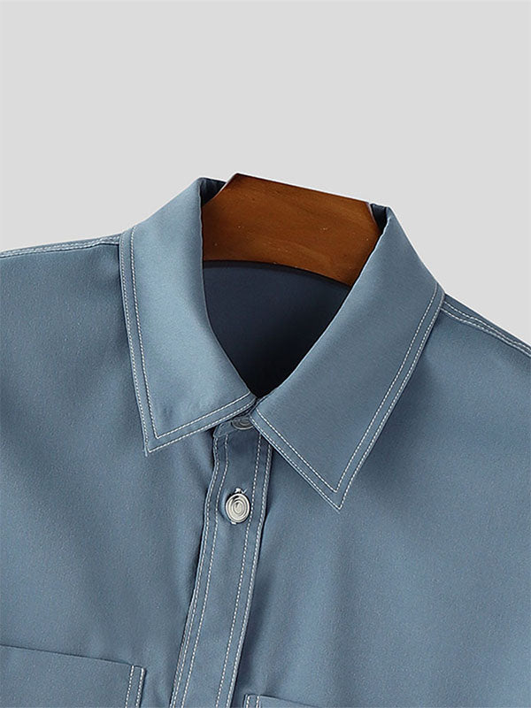 Men's Double Pocket Contrast Stitch Long Sleeve Shirt SKUL32779