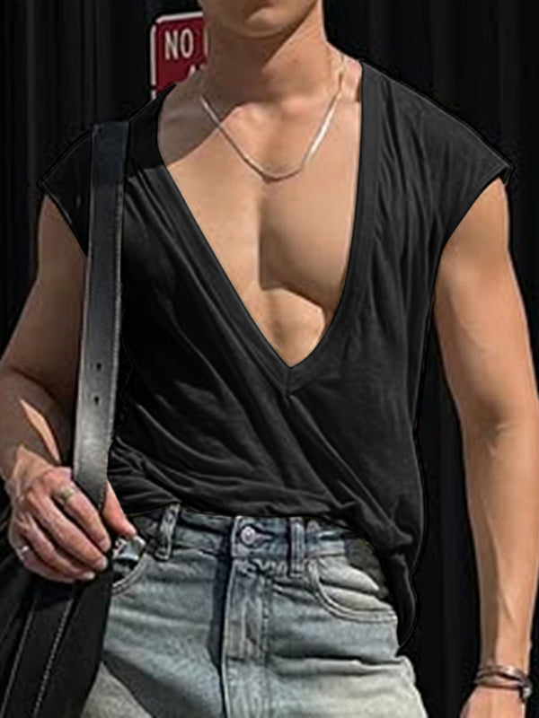 Mens Sheer Loose Deep V-Neck Sleeveless Tank SKUL02176