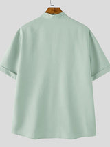 Men's Solid Color Stand Collar Short Sleeve Shirt SKUL49916