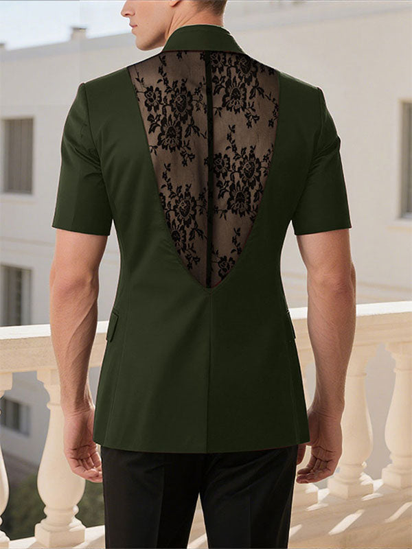 Men's Sheer Lace Patchwork Short Sleeve Blazer SKUL24600