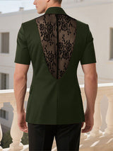 Men's Sheer Lace Patchwork Short Sleeve Blazer SKUL24600