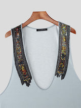 Men's Minimalist Ethnic Print Low Neck Tank SKUL14082