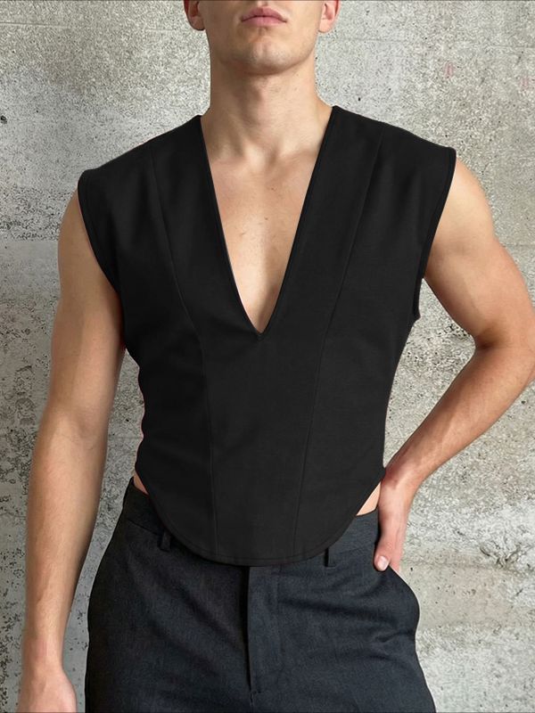 Men's V-Neck Tailored Structural Corset Tank SKUL63908